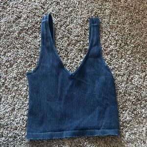 Stylish Navy Ribbed Crop Top